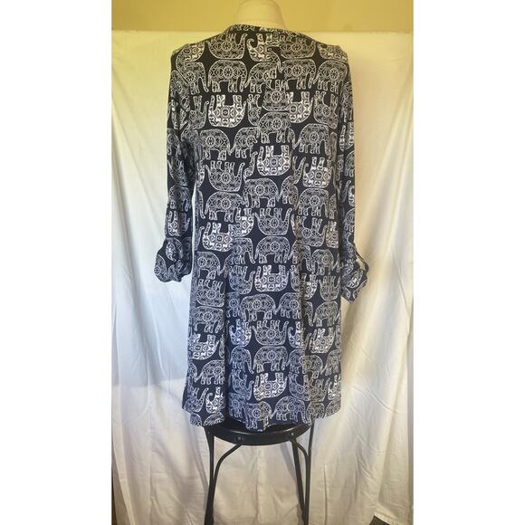 Crown & Ivy White & Blue Roll Tab Cotton Modal Soft Casual Knee Length Dress 1X - Picture 4 of 10